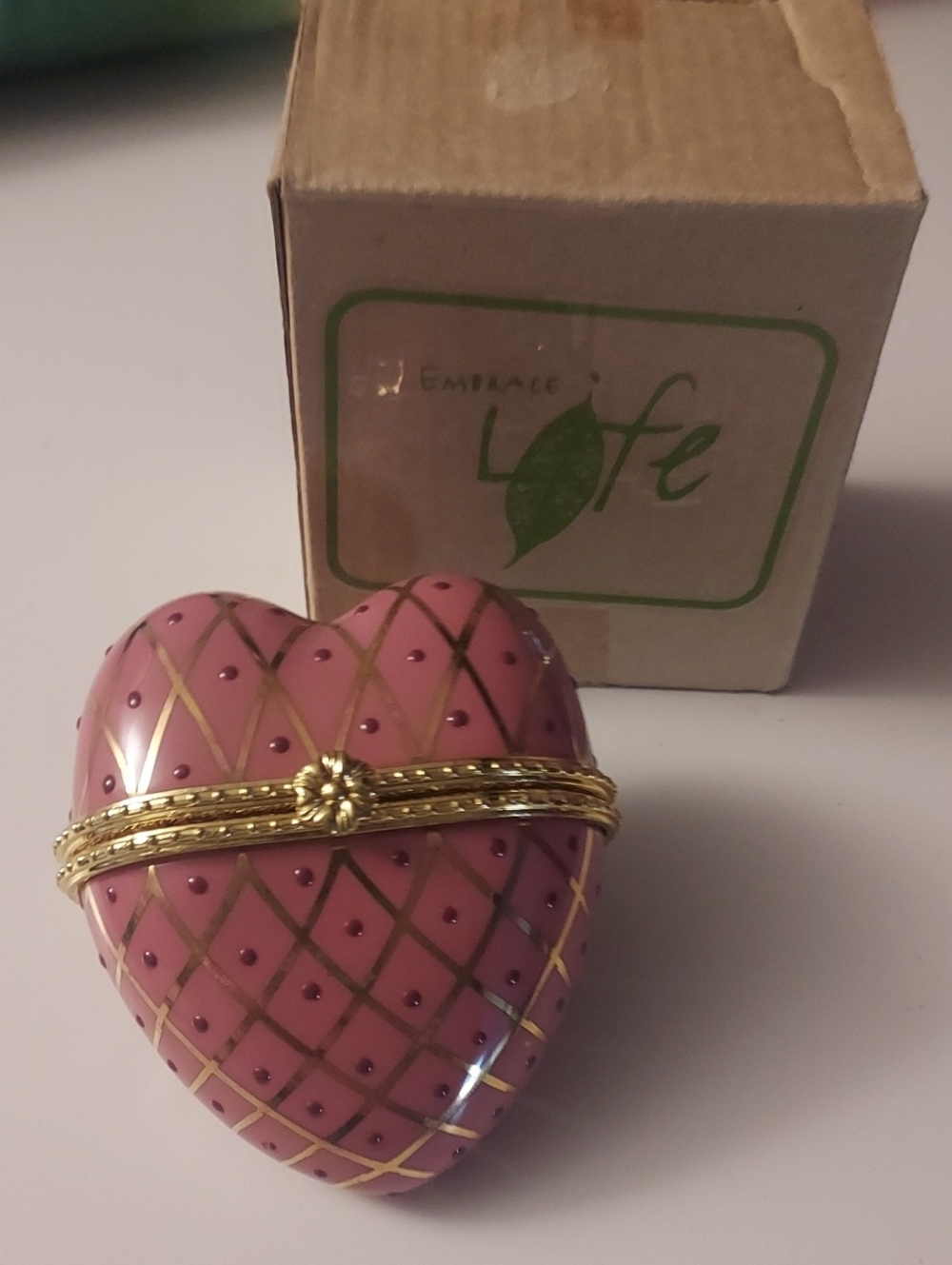 Pink Heart Jewelry Trinket Box with Gold Accents Mary Kay